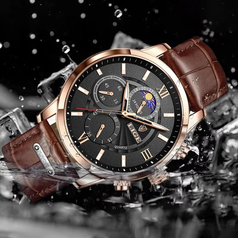 New Mens Watches Top Brand Luxury Brown Leather Casual Quartz Watch Men Sport Waterproof Clock Watch Relogio Masculino