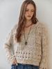 MAXZA Pearl Mix V-Neck Heathered Crochet Crop Knit