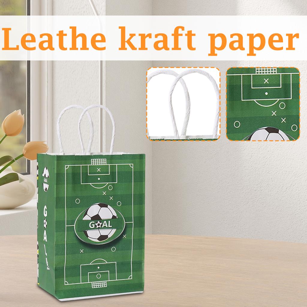 Kraft Paper Gift Bag Soccer Theme Party Favor Bag Sports Ball Design Gift Packaging Bag with Twisted Handles for Football Event