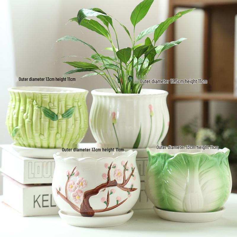 Simple Creative Ceramic Hanging Flower Pot with Tray - Large/Extra Large for Succulents and Green Pothos