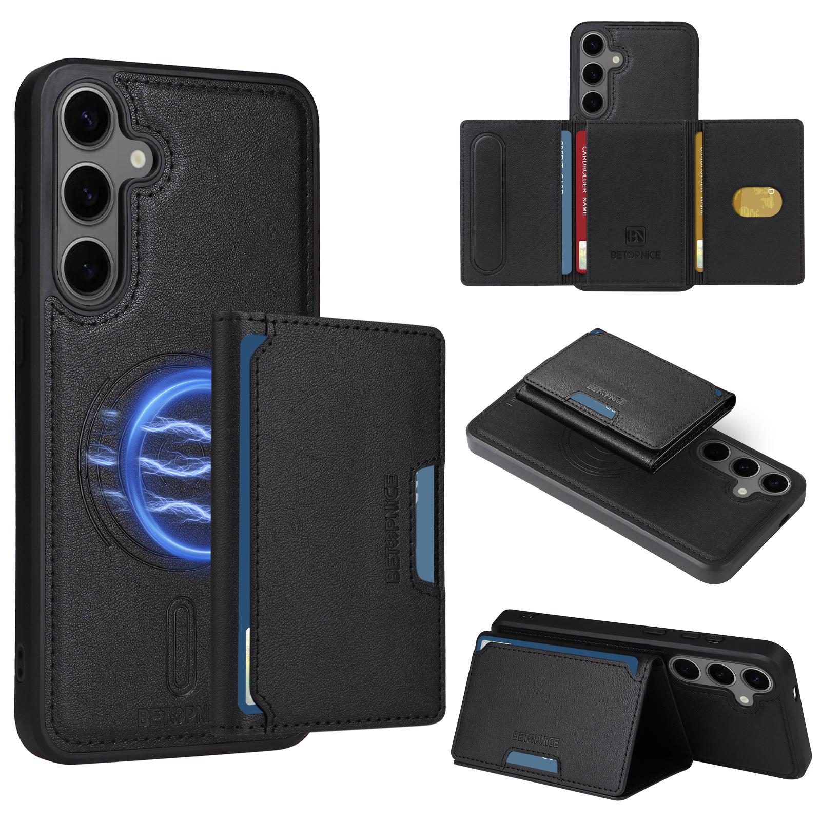 

For Samsung Galaxy S24+ Magnetic Case BETOPNICE Leather Phone Cover Kickstand with Detachable Card Bag C