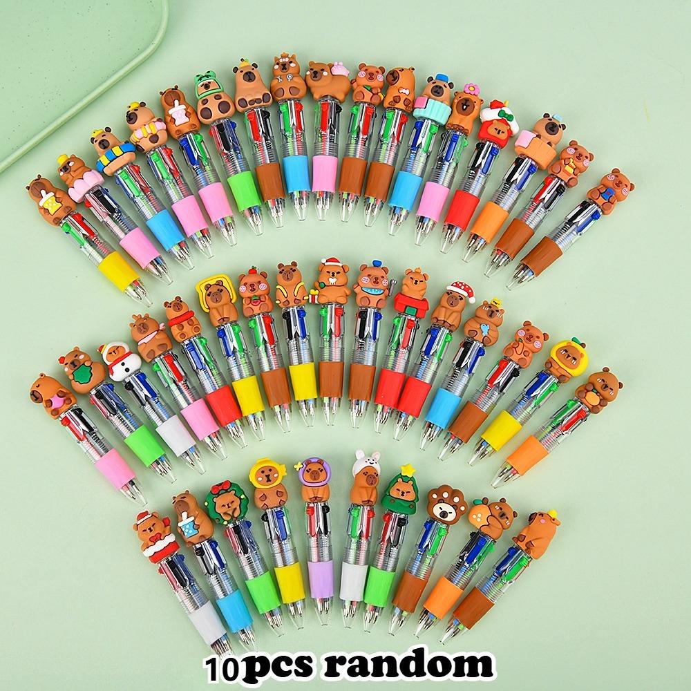 10/22 Pack of Cute Dolphin Cartoon Themed, Multi-color Cartoon Cute and Fun Four in One Pen Cute Dolphin Ballpoint Pen Fun Gifts in Bulk 10-Piece Mini 4-Color Capybara Pens