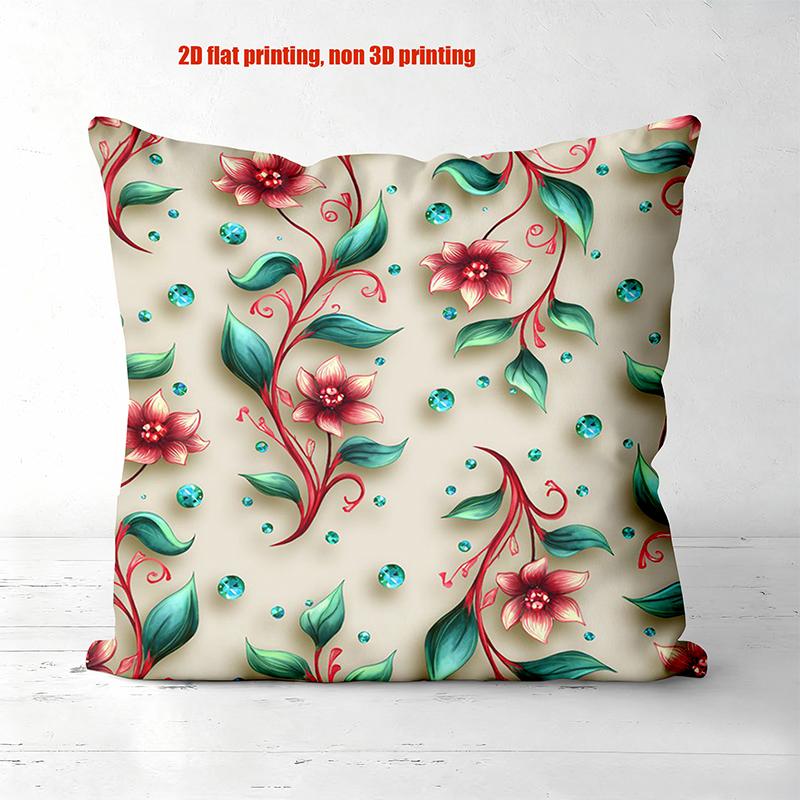 Floral Pattern Decorative Throw Pillow Cover 2D Printed Polyester Sofa Cushion Case for Living Room Home Decor