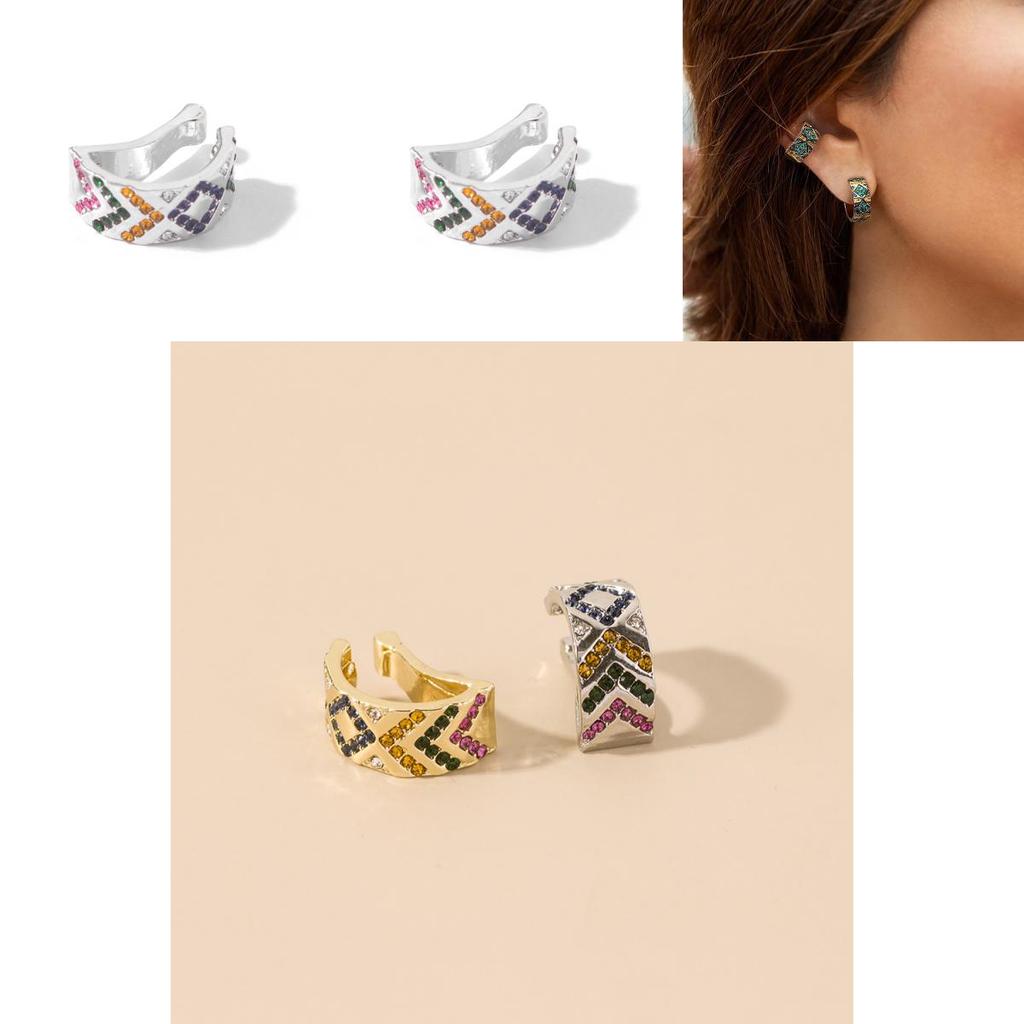 Modern Alloy Ear Clips For Women Colorful U-shaped Rhinestone Fashion Jewelry