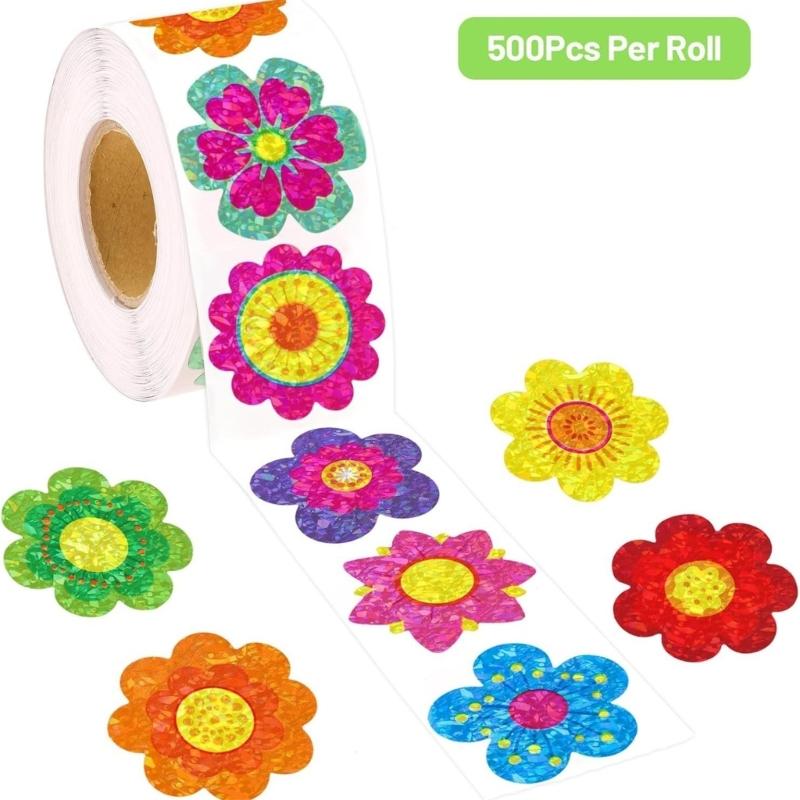500Pcs Flower Sticker Glittering Seal Sticker Adhesive Wrapping Label for Scrapbooking Packaging Kids Rewarding Sticker