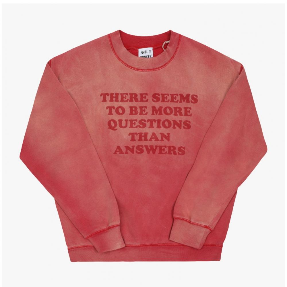 Wild Donkey Unisex Sweatshirt Fg Questions Sun Faded Cherry Red