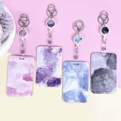 ID Badge Holder with Retractable Reel Exquisite Pattern Easy To Use Vertical Name Key Card Holder Case