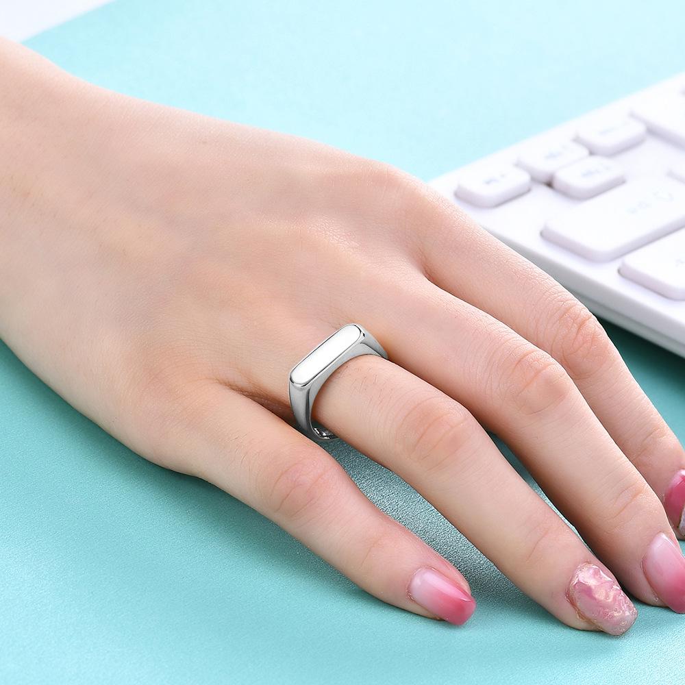 5MM Simple Fashion Stainless Steel Ring with Mother-of-Pearl Inlay & Drip Oil Finish - Versatile Temperament Women's Ring