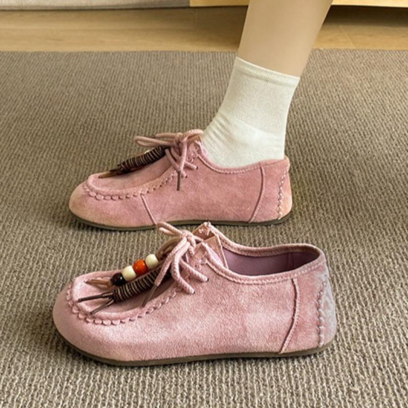 Korean Style Women Shoes Fashion Outdoor Casual Shoes Retro Suede Loafers High Quality Lace-up Sneakers for Women Zapatos Mujer