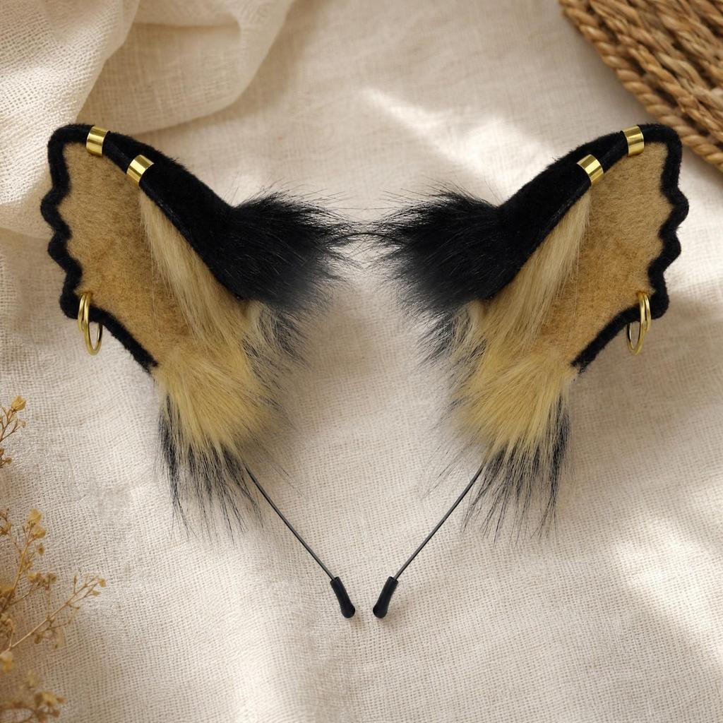 Furry Creature Ears Cosplay Headband Soft Ear with Golden