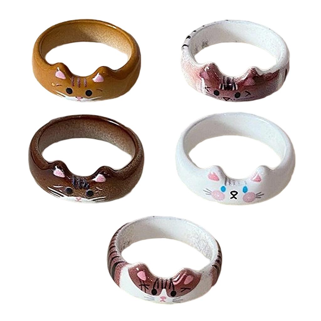 Einzigartiger Emaille-Ring mit Katzenmotiv, Tierschmuck, handgefertigter Fingerring, Accessoires für Studenten und Katzenliebhaber