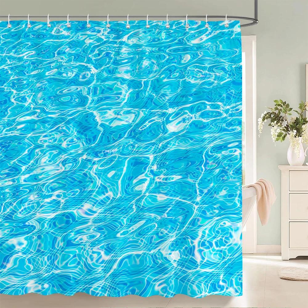 1 pc Blue minimalist art water ripple printing polyester material shower curtain waterproof fabric, bathroom partition curtain