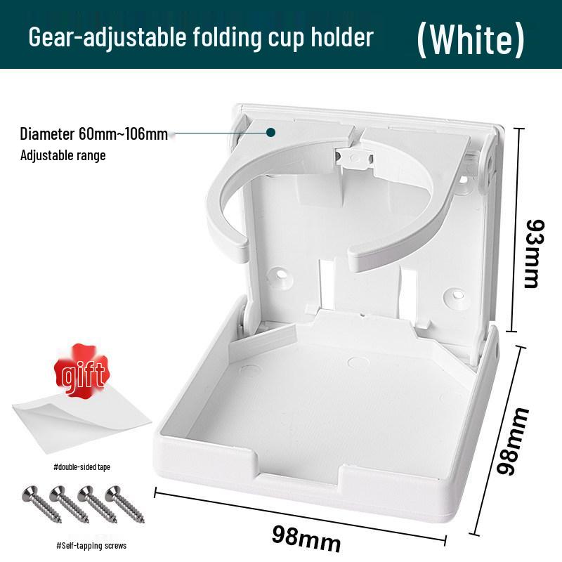 Black & White Adjustable Folding Cup Holder for RV, Boat, or Car