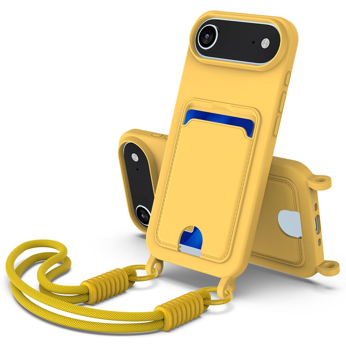

For iPhone Air Case Liquid Silicone Card Holder Phone Back Cover with Short Strap