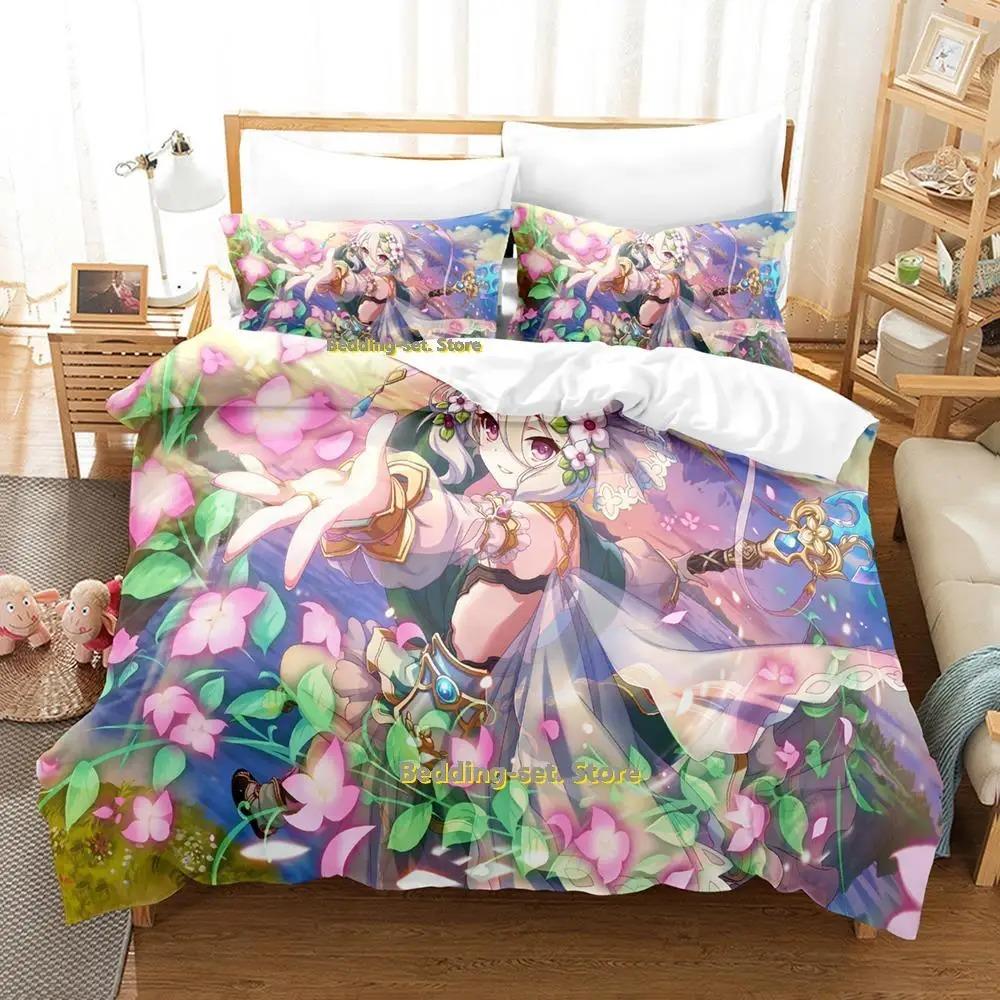 Princess Connect! ReDive Bed Cover Kit Cartoon Anime Three-piece Set Adult Kid Bedroom Duvetcover Sets Three-Dimensional Kawaii Girls Couette