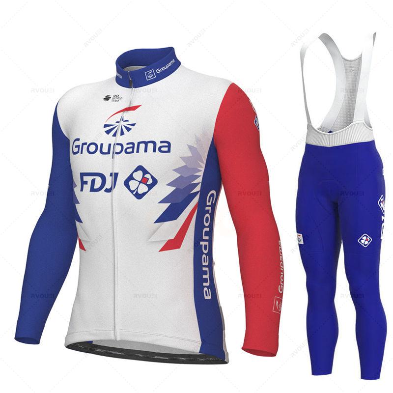 Fdj Pro 2023 Autumn Team Cycling Jersey 19D Bib Set MTB Uniform Bicycle Clothing Quick Dry Bike Clothes Mens Long Cycling Wear