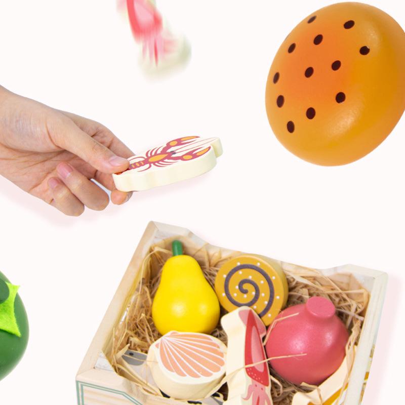 Wooden Simulation Vegetable Fruit Wooden Frame Playing House Kitchen Toys Kindergarten Early Education Cognition Fruit And Vegetable Wooden Box