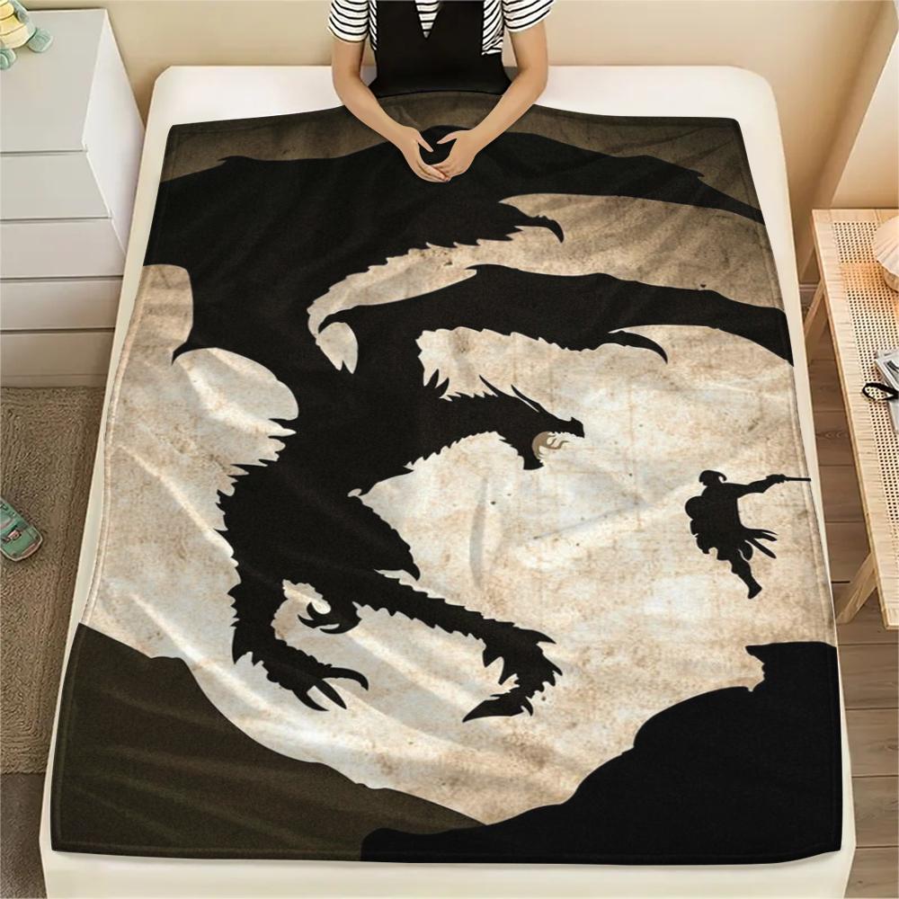 1PC Skyrim Print Flannel Blanket, High quality Comfortable for All Seasons, Home Decor, Warmth and Comfort, Perfect for Christmas Gifts166