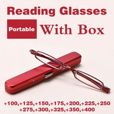With Box Mini Portable Metal Reading Glasses Womern Men Eyeglasses Eye Care Reader Metal Frame Eyeglasses +125 To +375