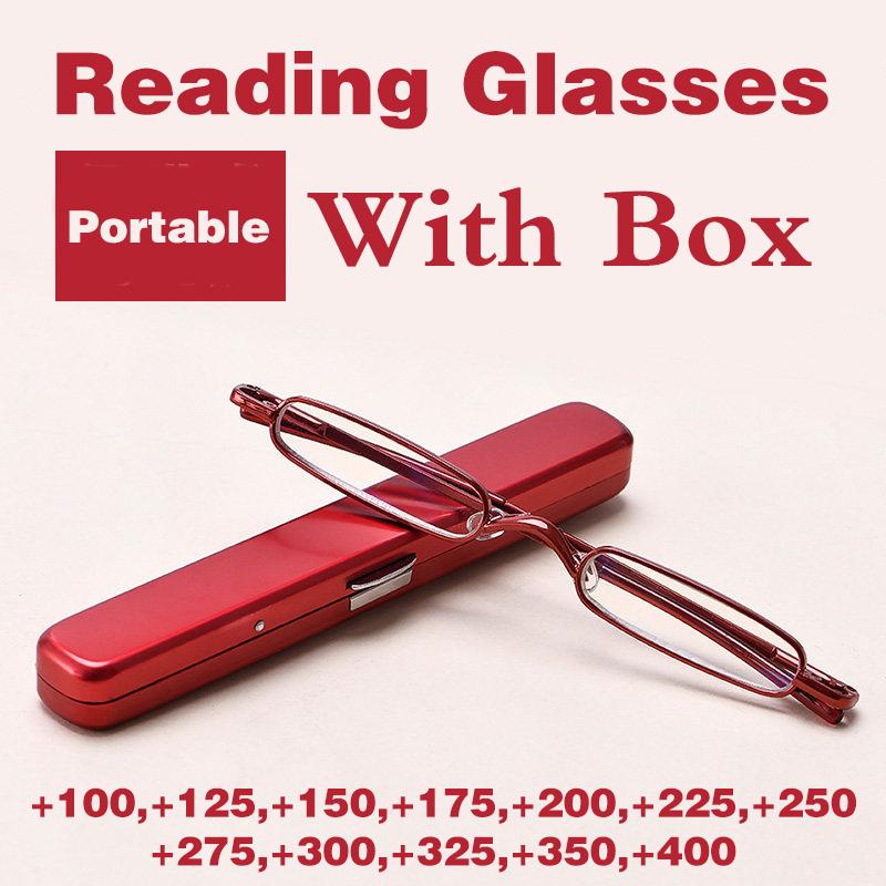 Portable Metal Reading Glasses Womern Men Eyeglasses with Box Metal Frame +125 To +375 Blue Light Reading Glasses Women