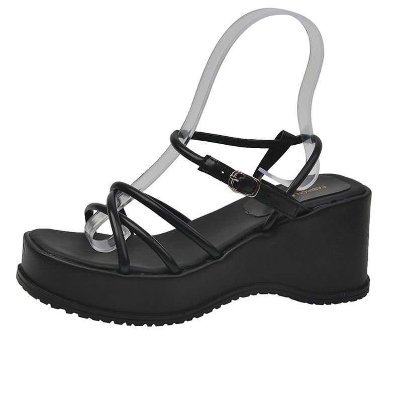 

Корейская версия женских повседневных сандалий на платформе 35 чёрный