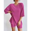Women's Spring Solid Color Casual Outfit, Crew Neck Loose Top & Shorts Two-Piece Set