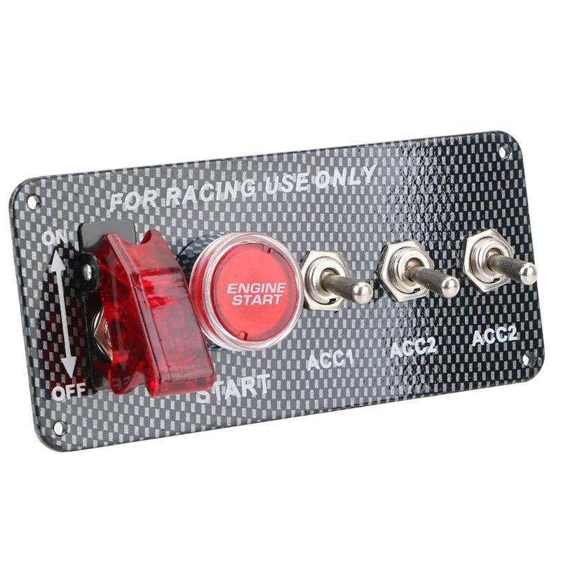 Led Toggle Switch Car Accessories Carbon Fiber 12V Led Ignition Switch Panel For Racing Car Engine Start Push Button