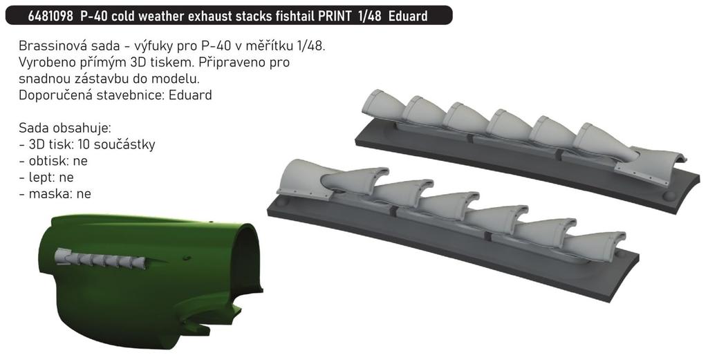 eduard Cold Weather Exhaust Pipe Fishtail Type Plastic Model Parts EDU6481098 1/48 P-40 (for Eduard) (Airplane)