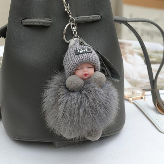 Puppen Schlüsselanhänger Flauschiges Schlafbaby Mehrfarbige Strickmütze