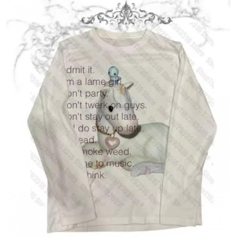 Unisex Vintage Streetwear Long Sleeve T-Shirt With 3D Digital Print Loose Fit Casual Tee Daily Wear