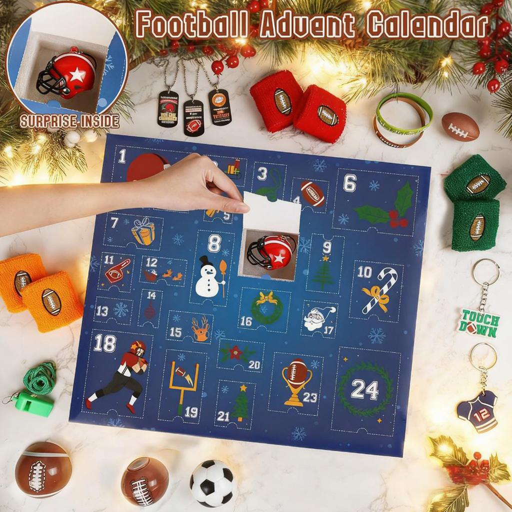 TBALL Adventní kalendář Vánoční odpočítávací kalendář - Fotbalový vánoční kartičkový kalendář, Vhodný pro chlapce Dětská vánoční fotbalová pohlednice