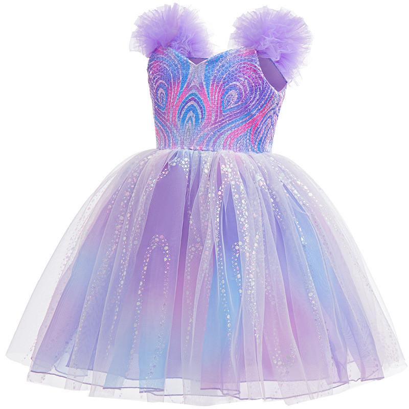 Kids Girls Witch Purple Princess Mesh Tutu Dress Birthday Halloween Cosplay Costumes