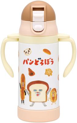 Skater Stainless Steel Water Bottle with Baby 2-Way Straw, 350ml, Mug, "Bread Thief" (STWM3N-A)