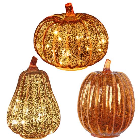 Glass Pumpkin Lights LED Lighted Pumpkin Fall Thanksgiving Table Centerpiece for Bedroom Bathroom Hallway Home Decoration
