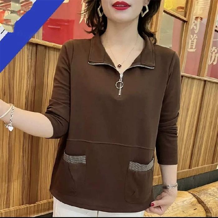 Women's High-End Zipper Sweatshirt: Long Sleeve Autumn Style Loose Belly-Covering Casual Versatile Pullover Top