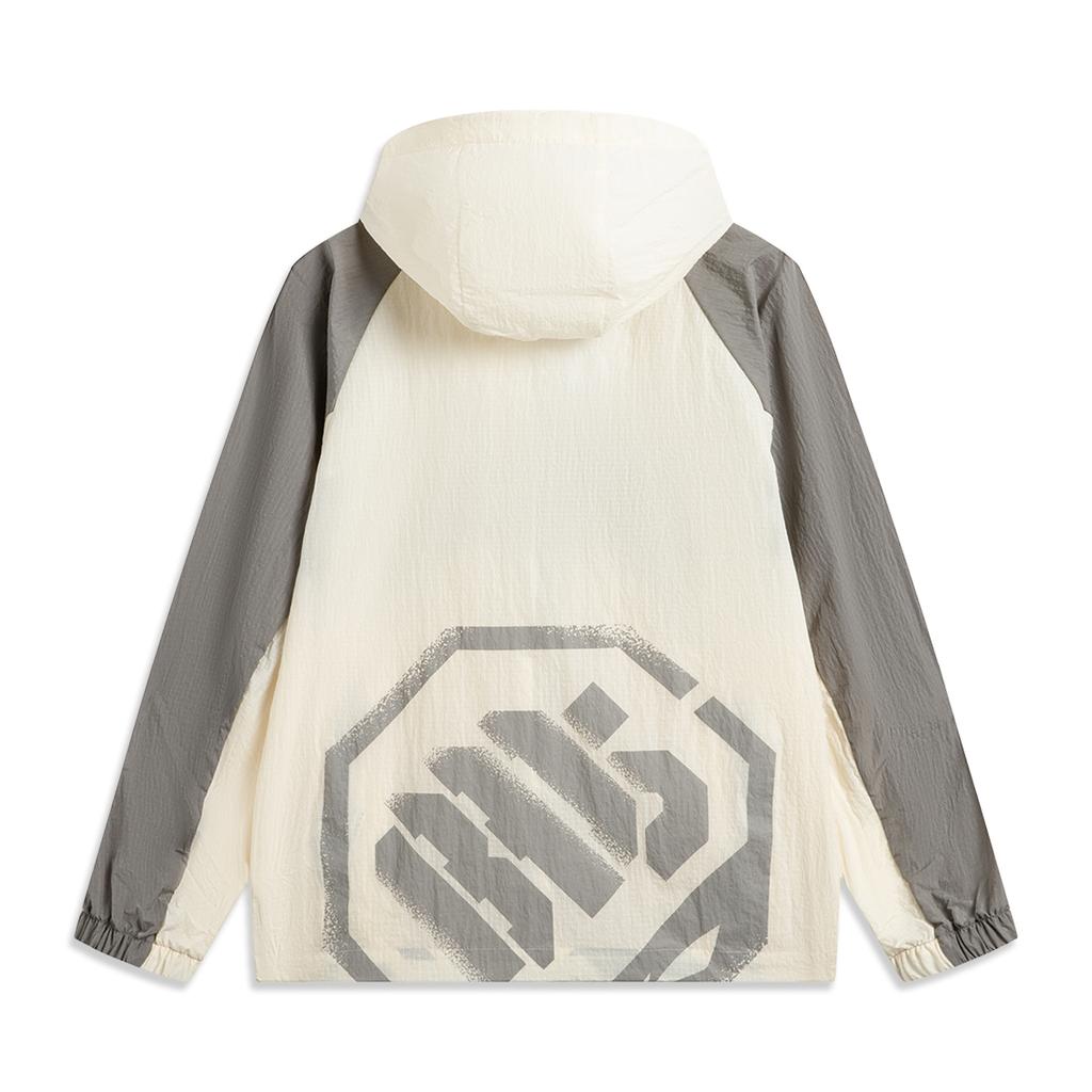 Li Ning Basketball Series Reverse Five Series Spliced Zipper Hooded Comfortable Breathable Versatile Jacket Men Jackets Off-White Iron-Gray AFDV129-2