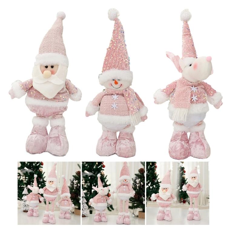 Colorful Sequins Santa/Snowman/Elk Figurine Christmas Standing Doll with Extendable Legs Holiday Decorating Accessories