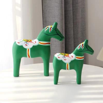 2Pcs Wood Carving Horse Statue Abstract Artistic Pony Figurine Animal Sculpture Home Office Desktop