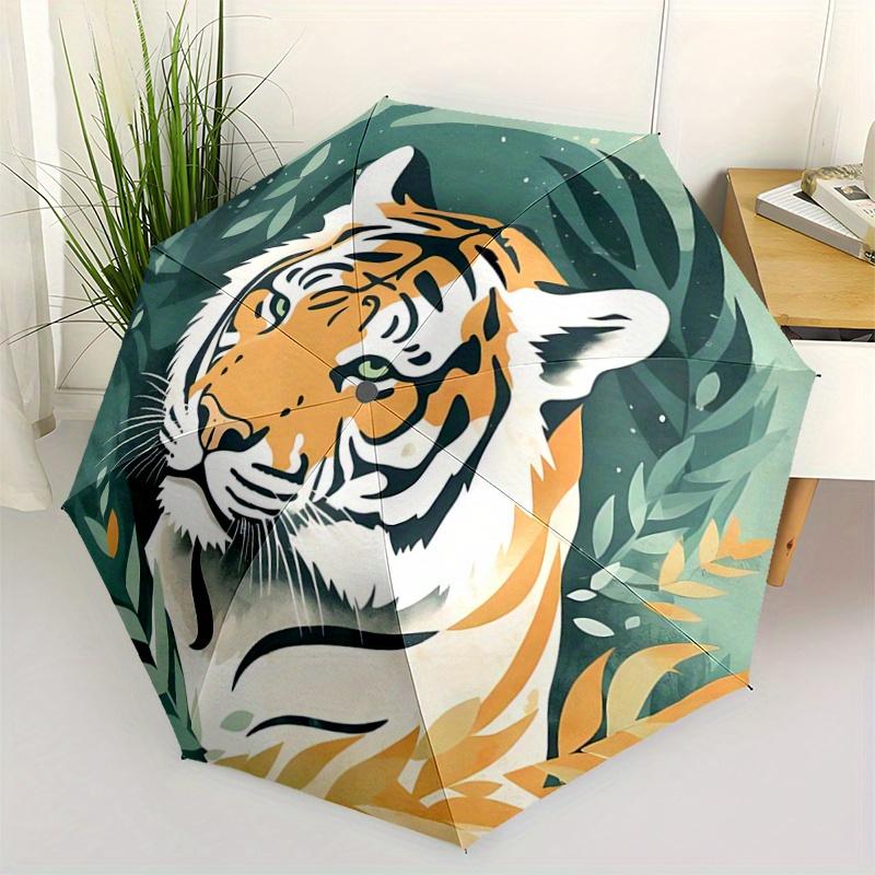 

1pc Tiger Head Fully Automatic Folding Portable Umbrella, 8 Iron Frames, Three-Fold Design, Suitable for All Seasons, Suitable for Outdoor U
