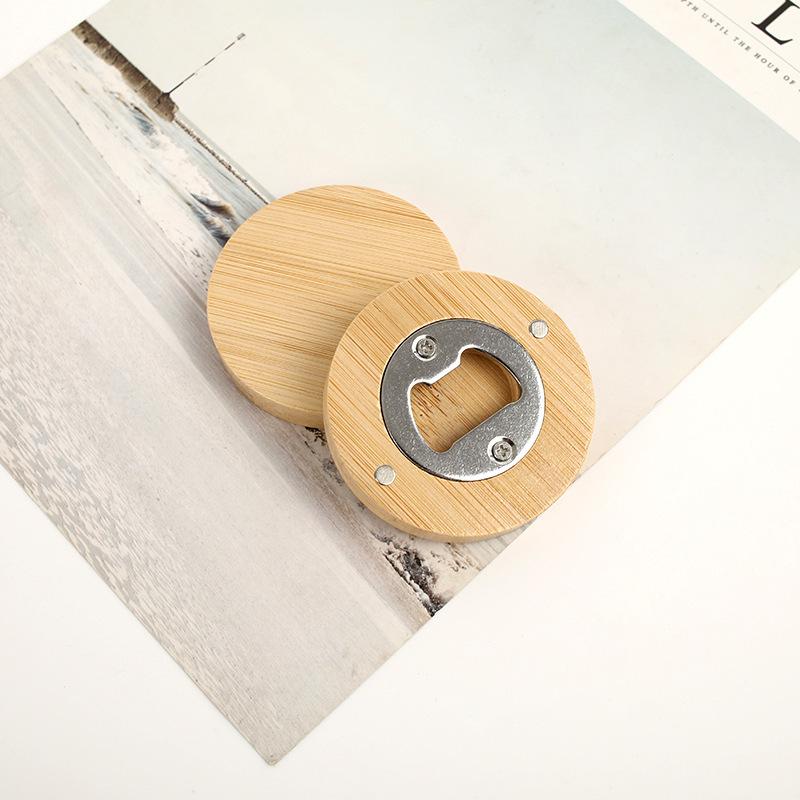 

Wooden Bottle Opener Portable Magnetic Wooden Round Opener Bridesmaid Wedding Favors Gift коричневий