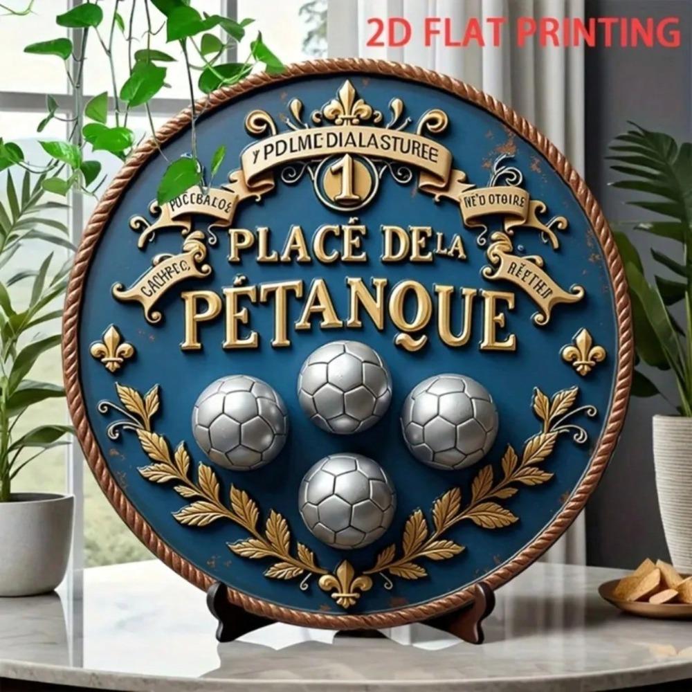 Segno Vintage Gioco Bocce Arte Murale in Metallo Blu Profondo Oro Decorazione in Ferro