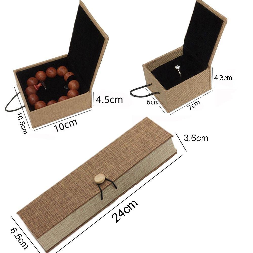 Linen Wood Pendant Bracelet Box Button Closure Mini Storage Box Travel Ring Box Gift Giving