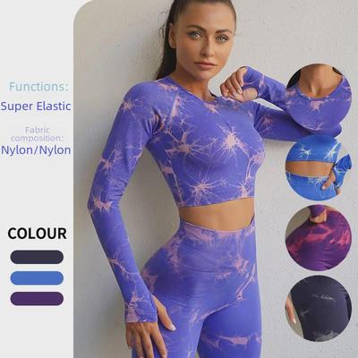 European & American Tie-Dye Yoga Set: Hip-Lifting Pants & Breathable Long-Sleeve Top for Autumn/Winter Fitness.