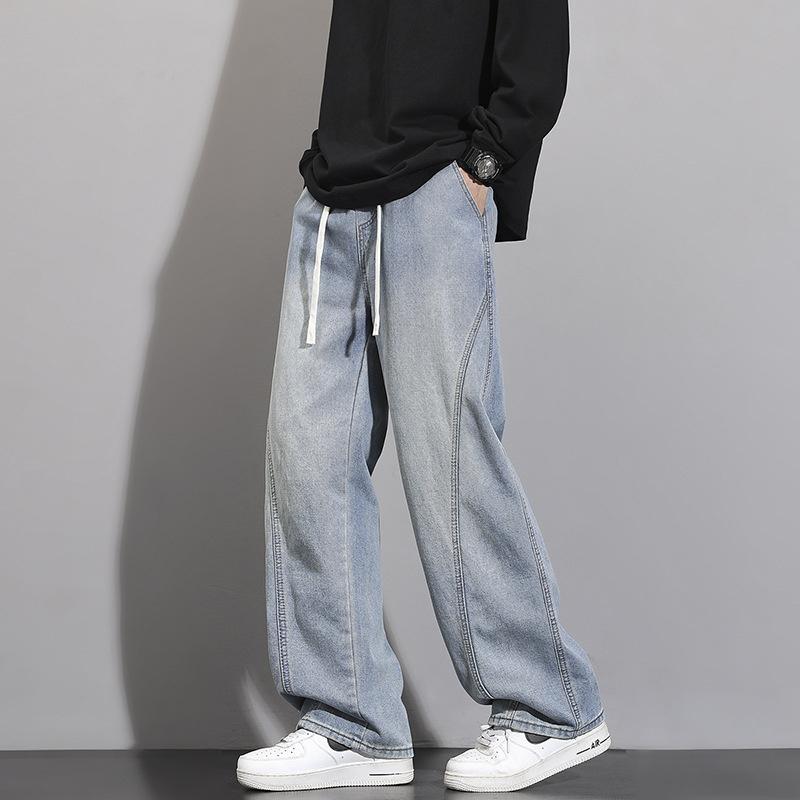 Spring and Summer Men's Wide-leg Jeans 2026 New Slim Straight Wide-leg Youth Curved Pants Trendy