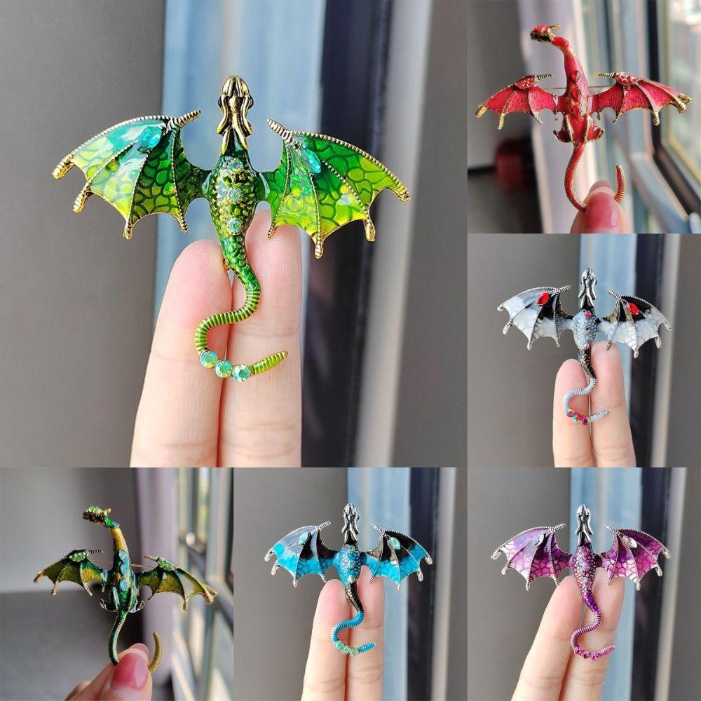 Vintage Enamel Dragon Brooches Jewelry Flying Dragon Brooch Office Rhinestone Brooch Pins