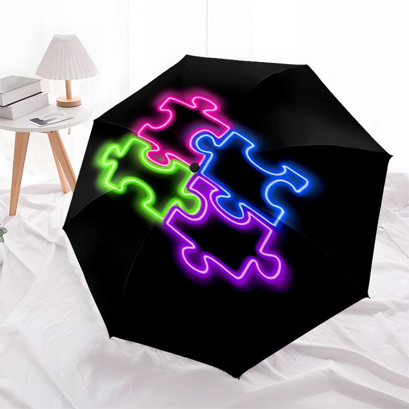

1pc Neon Puzzle Pieces Umbrella with Plastic Handle,Compact & Stylish,Cartoon Pattern,Outdoor UmbrellaPT406