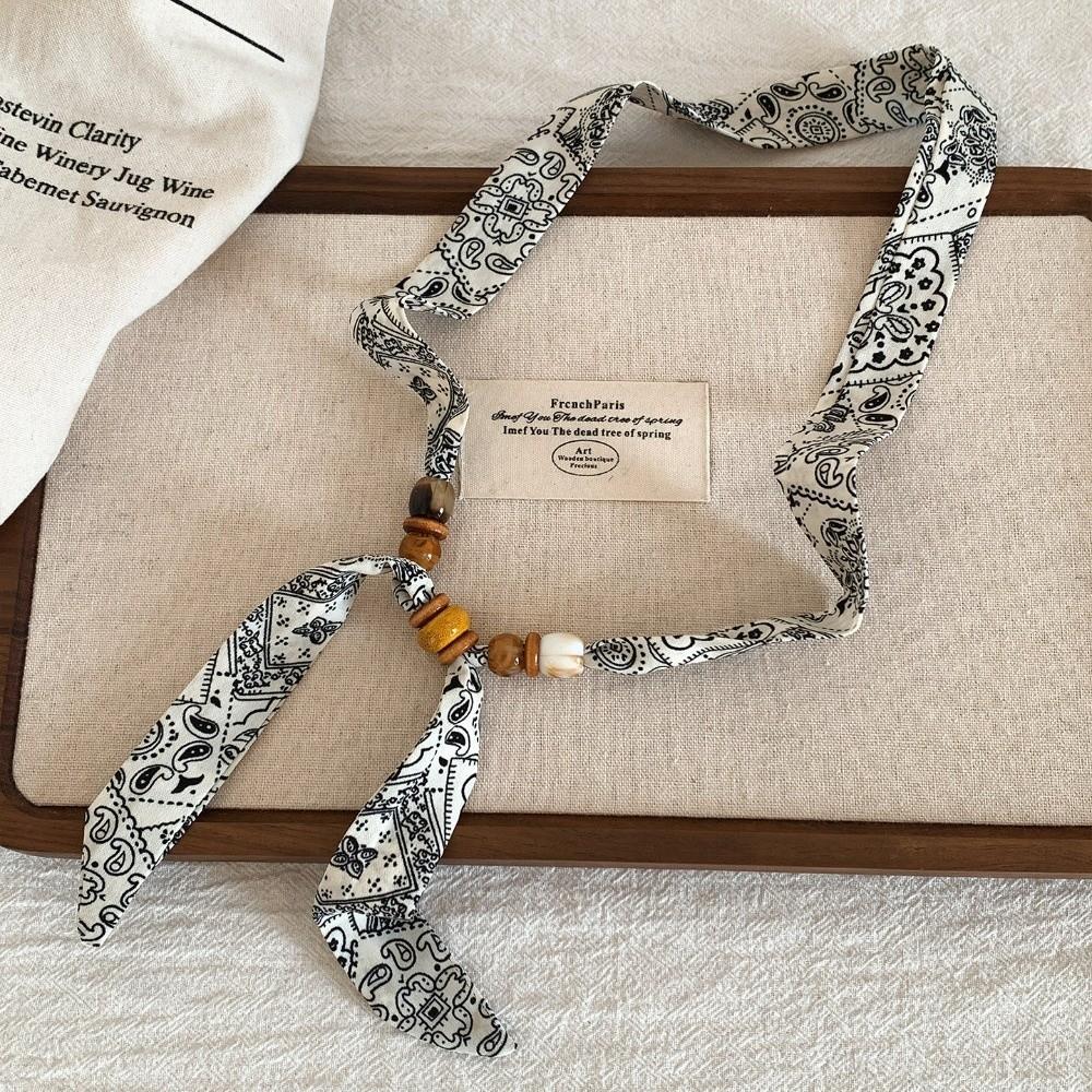 Print Pattern Beaded Scarf Leopard Print Sweater Chain Elegant Scarf Necklace  Women