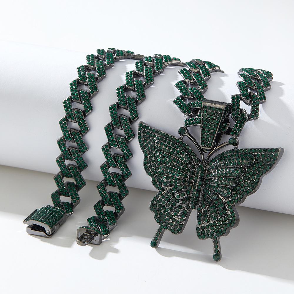 Trendy Zircon Butterfly Hip Hop Pendant Necklace for Couples