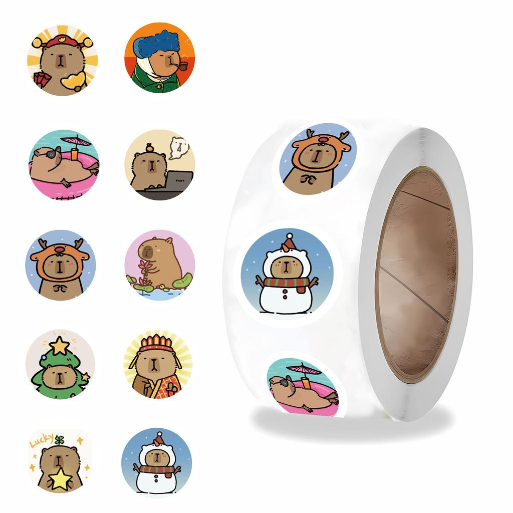 500PCS Kapibala Roll Stickers Cartoon Scrapbook Phone Gift Living Waterproof Coffee Phone Stationery Luggage Motorcycle Decals