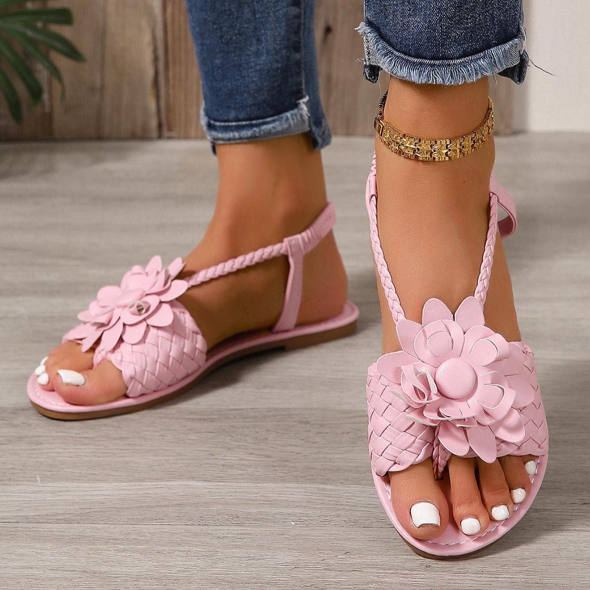 

Лето 2025 новые повседневные удобные пляжные сандалии большого размера модный стиль сандалии с цветами женские 43 розовый